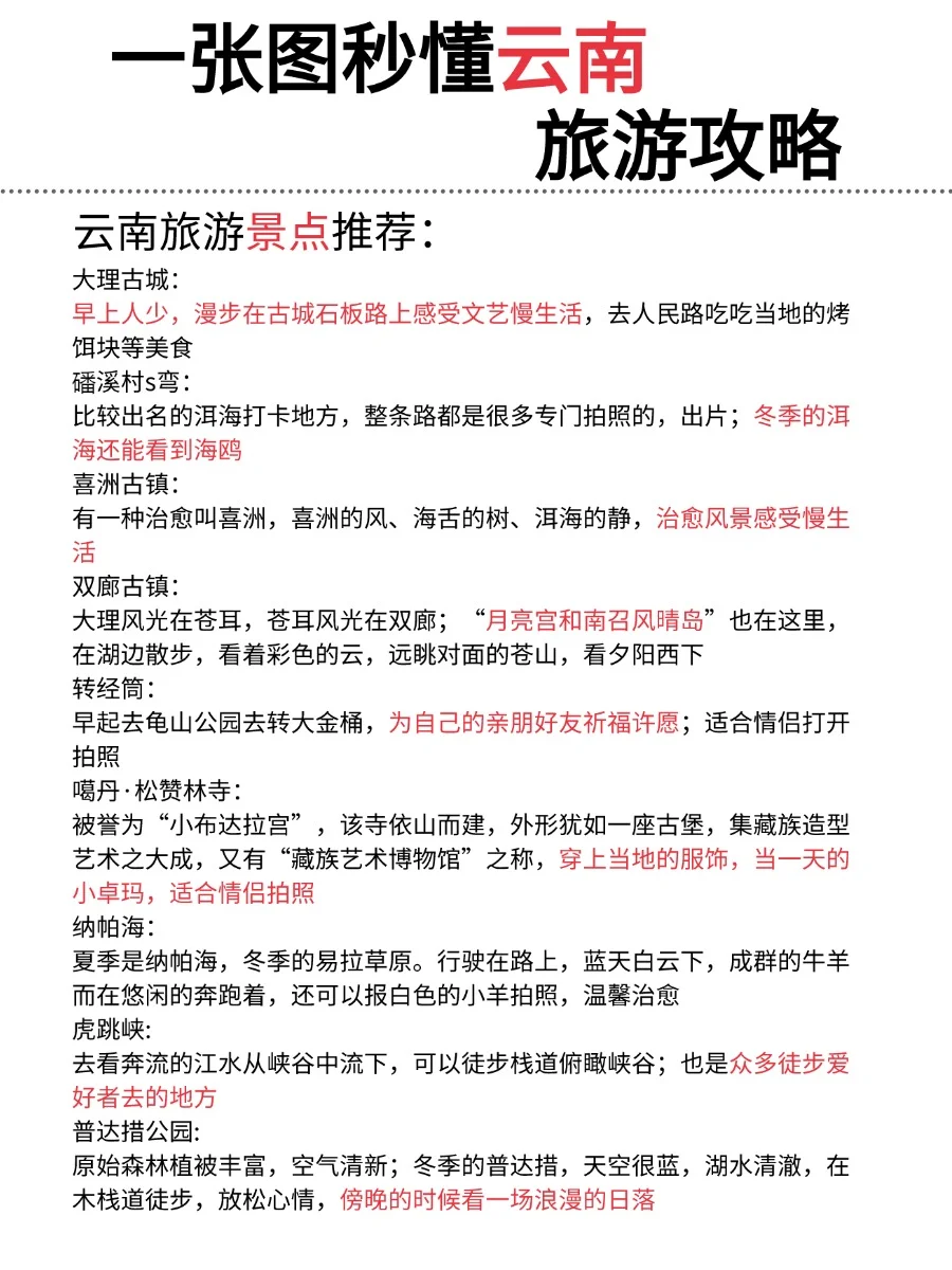 一张图读懂云南旅游攻略🧳