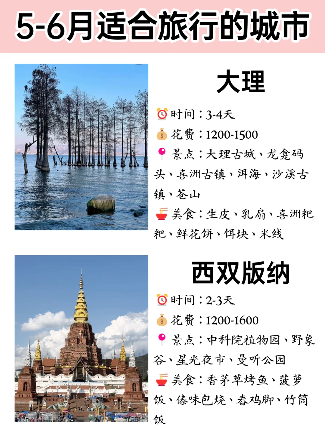 终于有人把5-6月旅游城市讲清楚😭