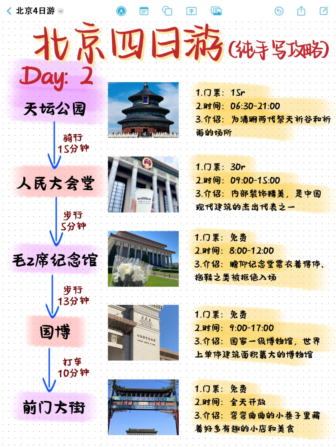 北京土著整理！四日游保姆级攻略（手写版）