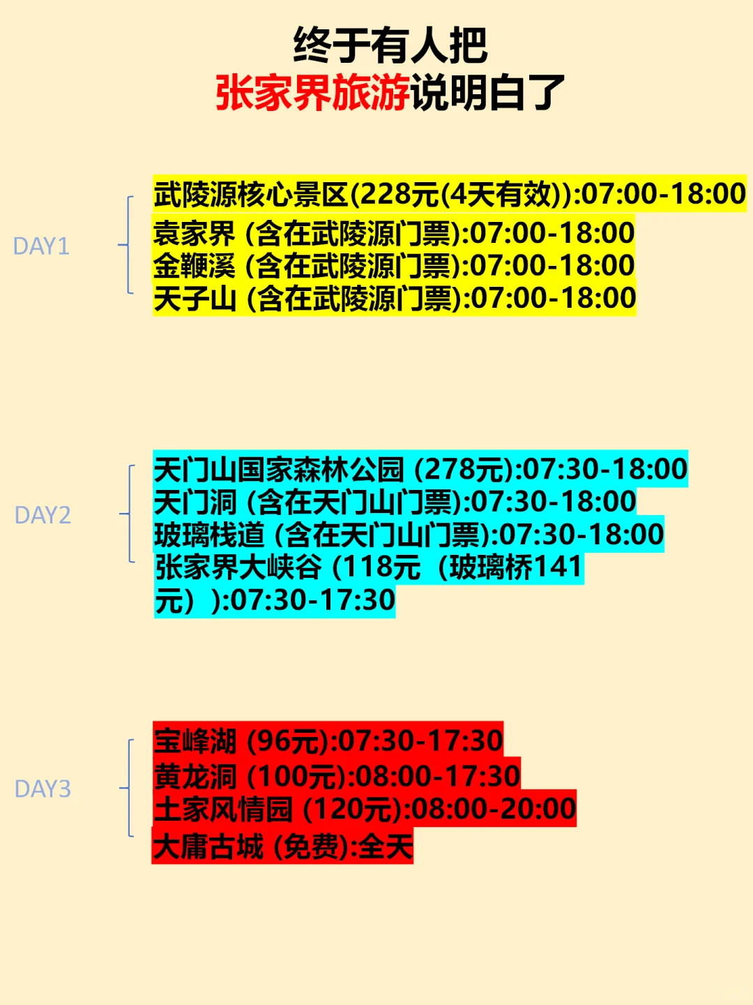 《张家界三天两夜》暑假懒人版完整旅游攻略！