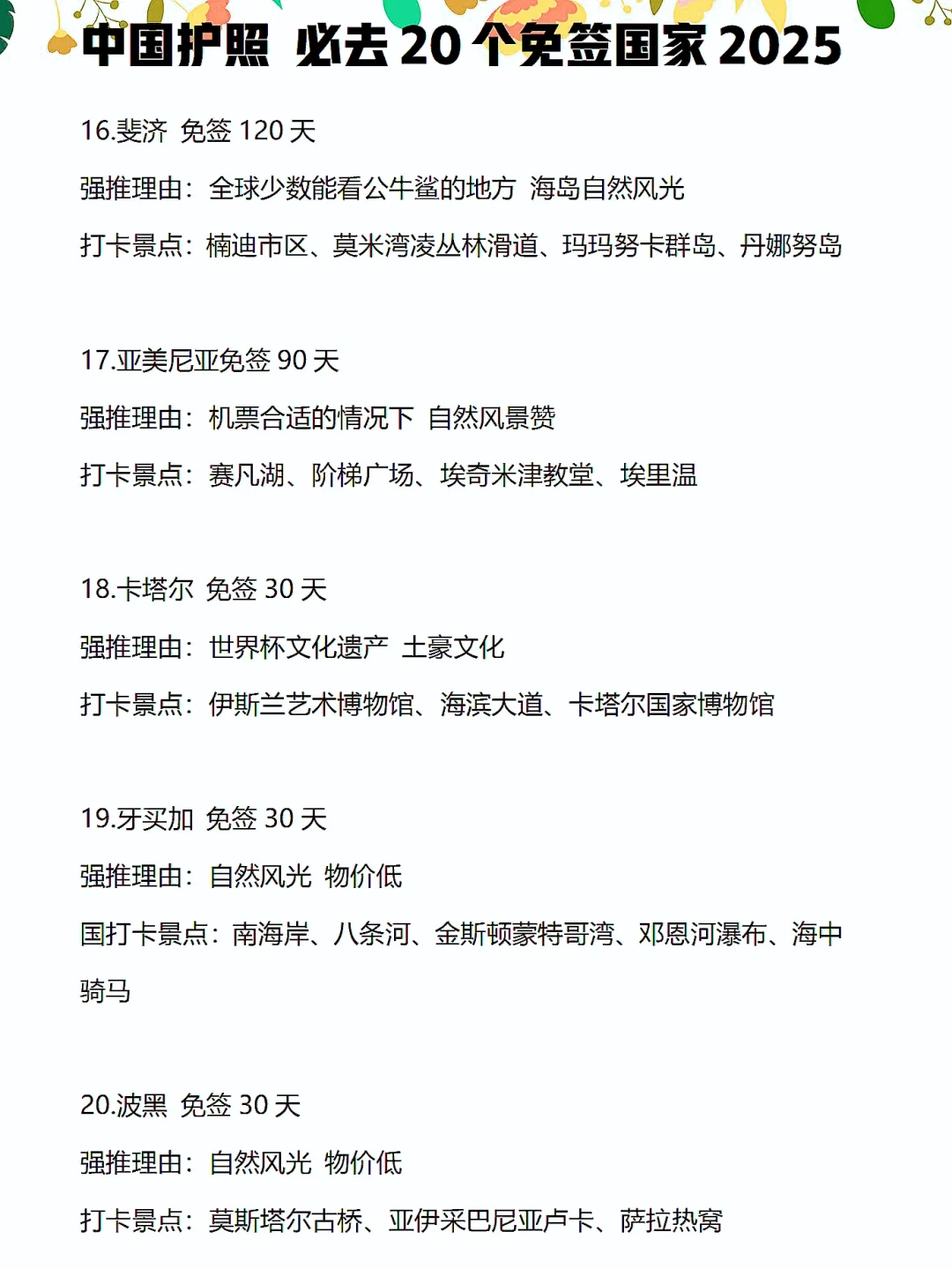 2025免签必去20个国家