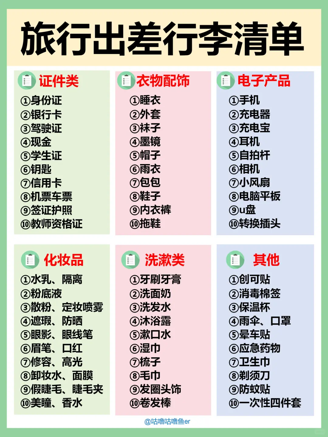 🔴假期出游必备物品清单！旅行攻略3秒搞定！
