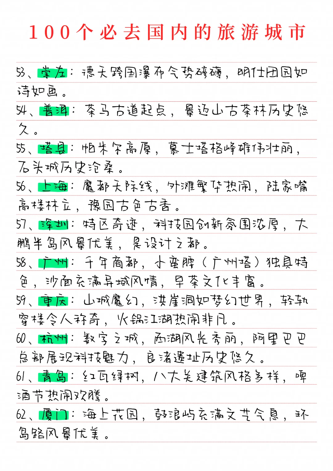 100个必去的国内旅游城市推荐！速来收藏~