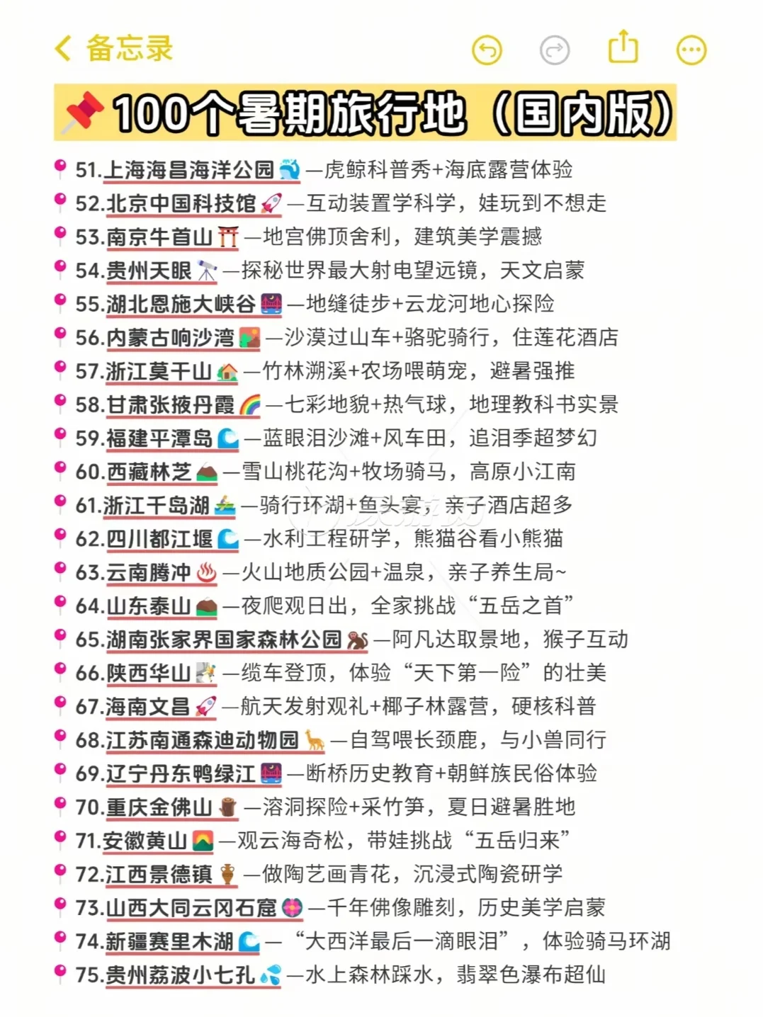 100个暑期旅游地（国内版）