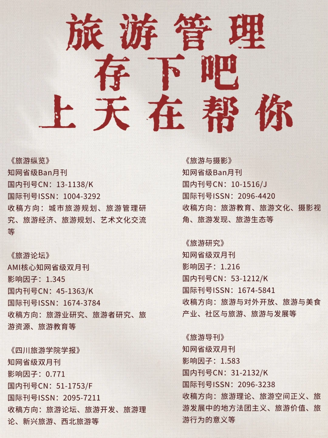老天奶！旅游管理方向的一定要刷到啊！