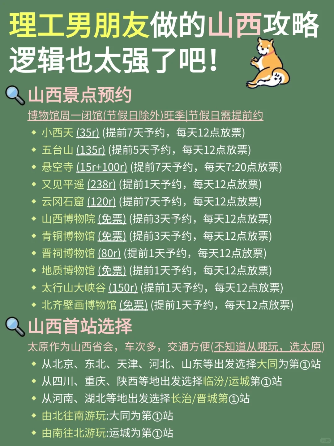理工男友做的山西旅游攻略，直接抄作业📝