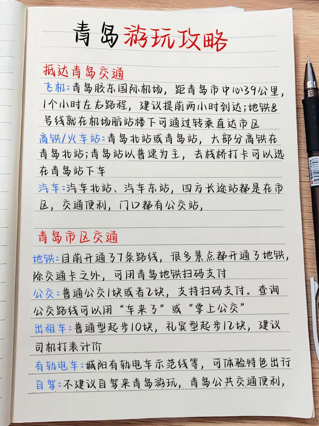 青岛旅游攻略‼️熬夜手写的地图攻略