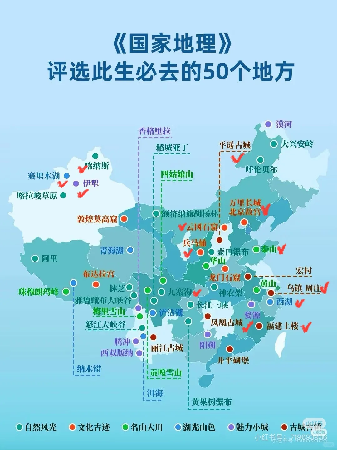这些此生必去的50个地方，大家去过多少