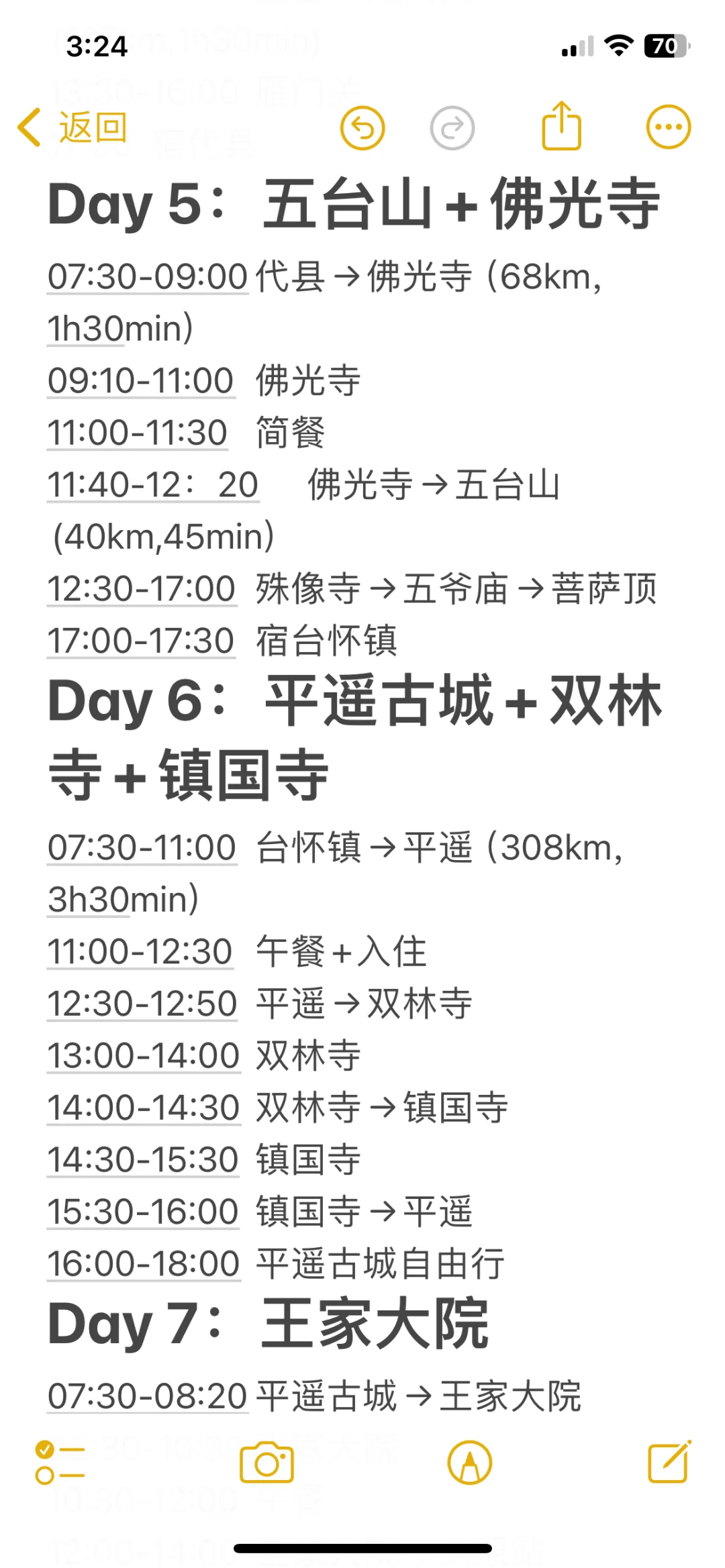 求助！！！山西七天六晚旅游攻略