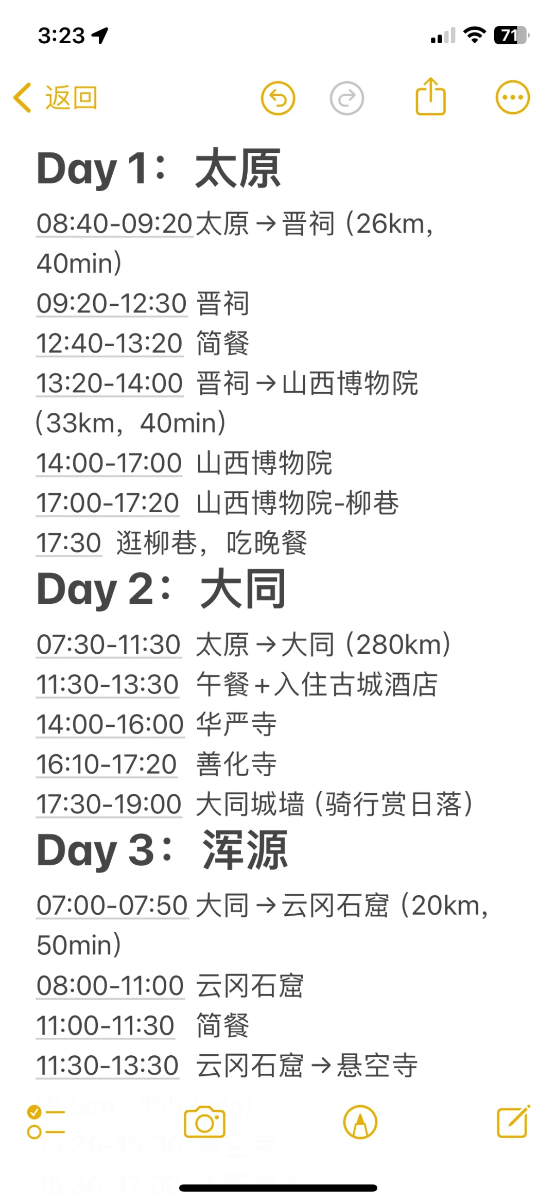 求助！！！山西七天六晚旅游攻略