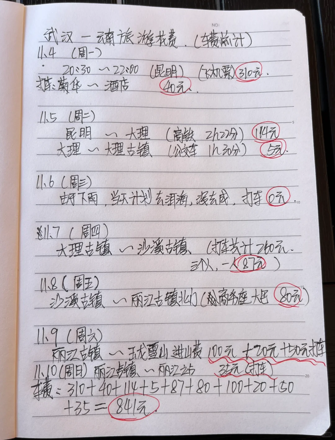 11🈷️武汉一云南7天6晚三人花费💰💰