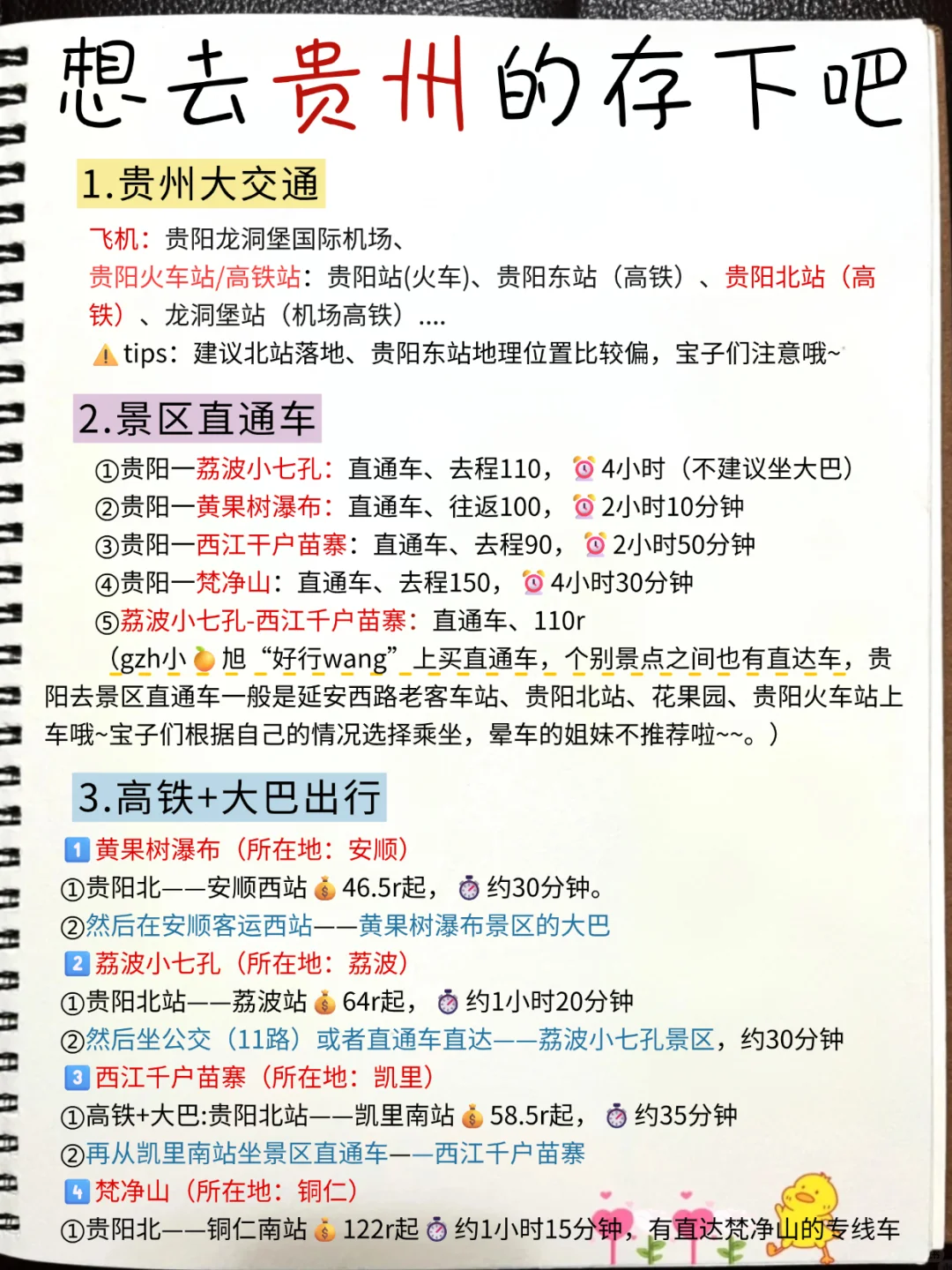土著手写贵州旅游攻略🥹哪里找到这么全的