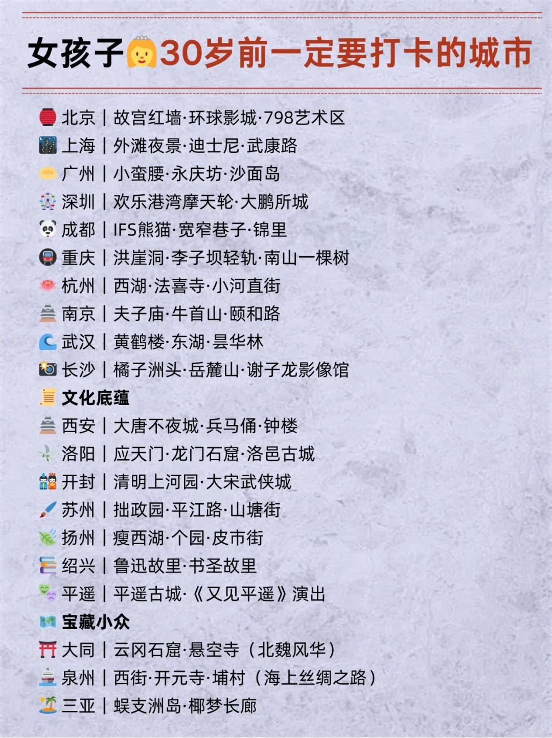 💃女生30岁前必打卡的国内城市 🌊