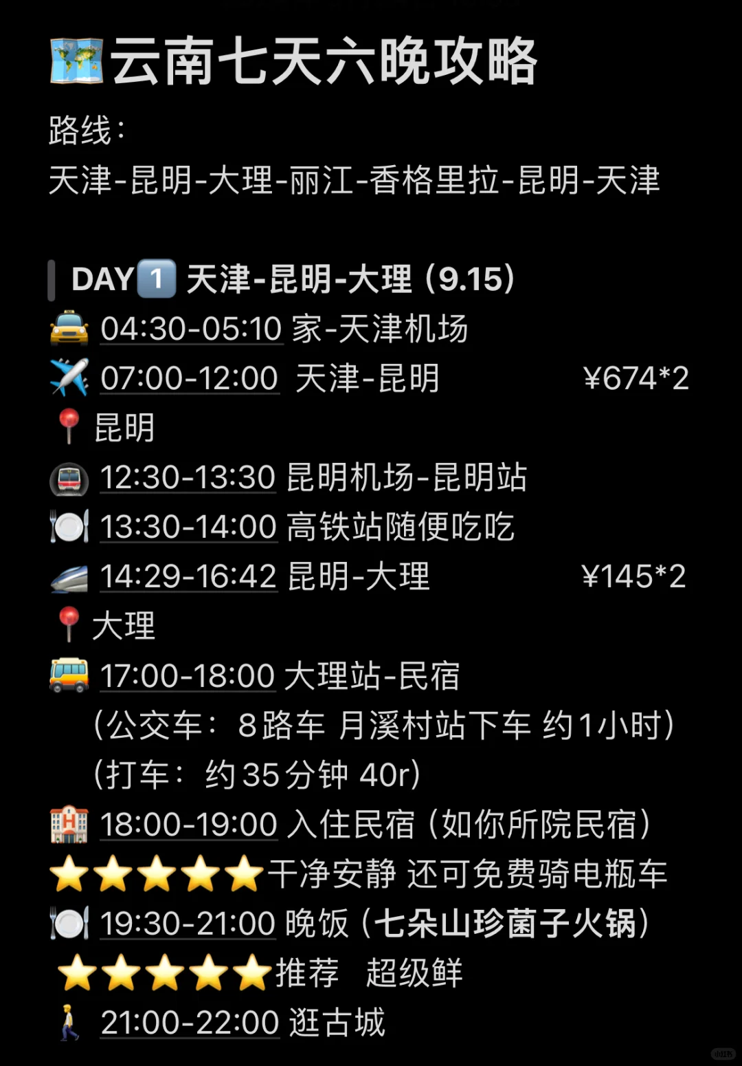 云南七天六晚旅行攻略✈️自由行