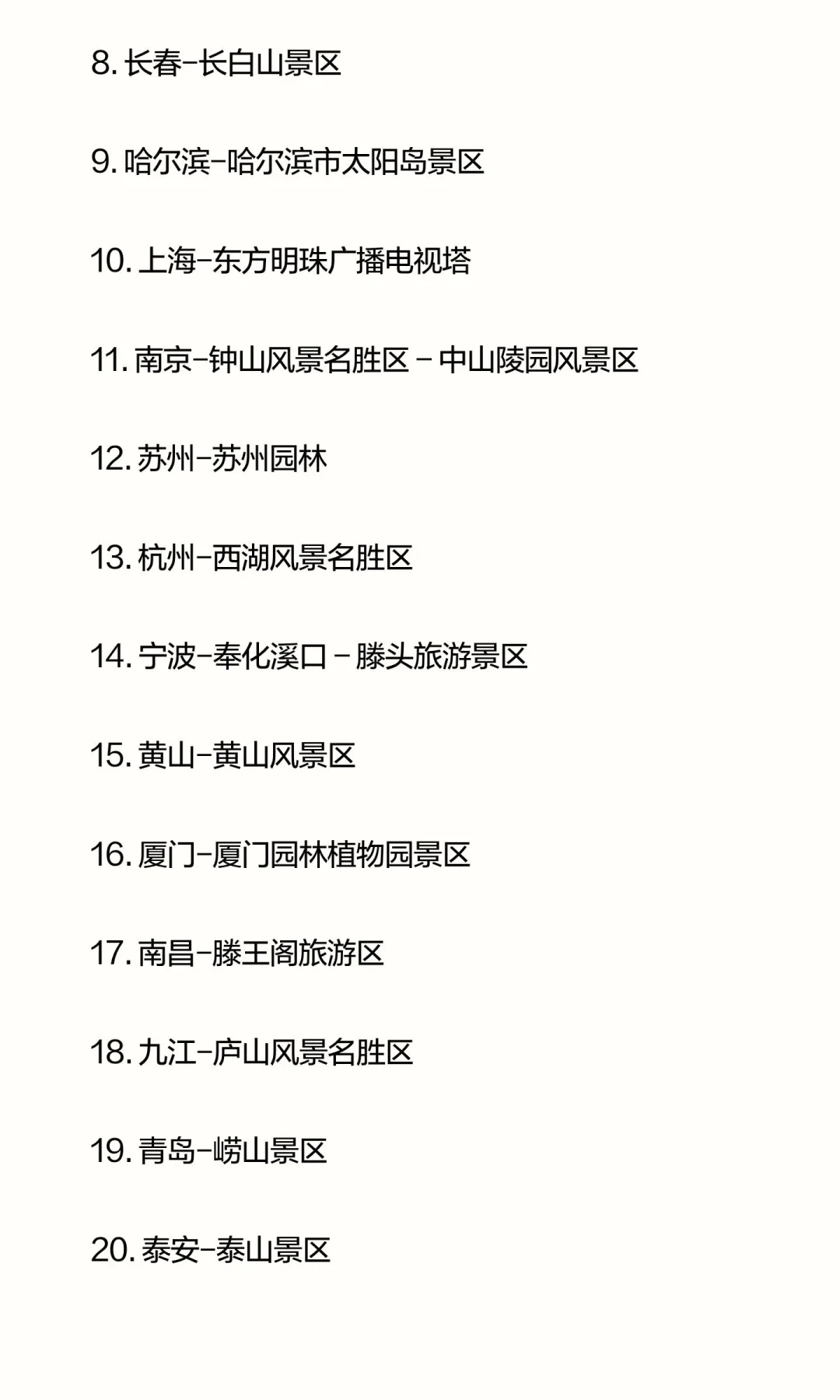 全国100个优质5A级旅游景区