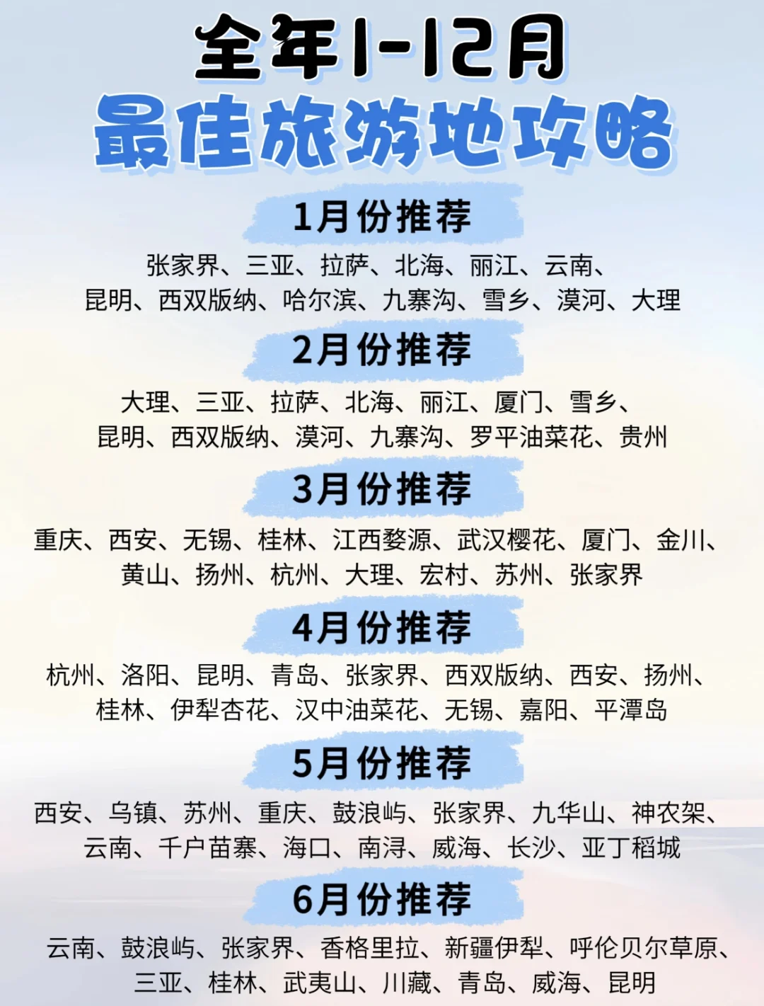 【2024】全年1-12🈷️国内旅游景点推荐