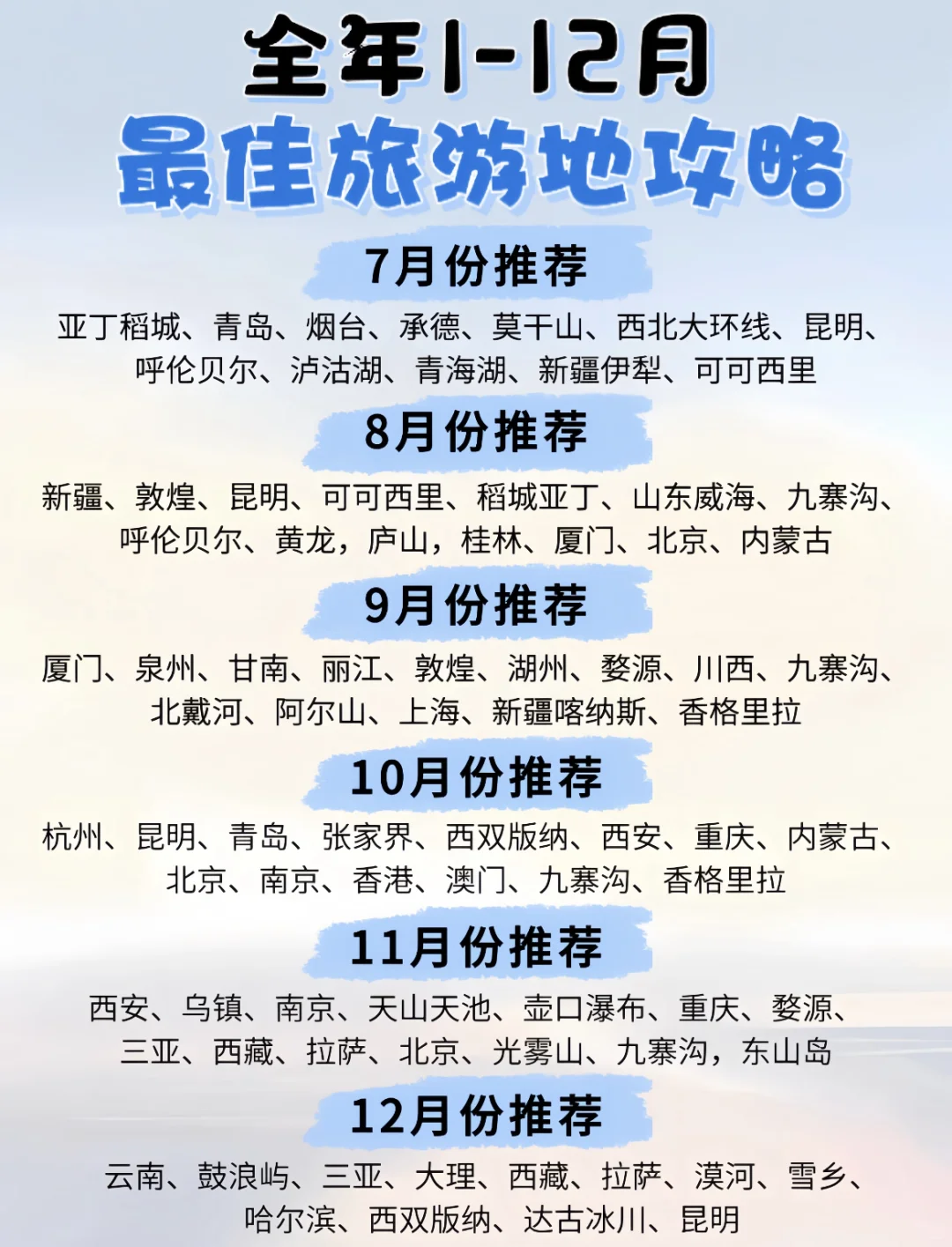 【2024】全年1-12🈷️国内旅游景点推荐