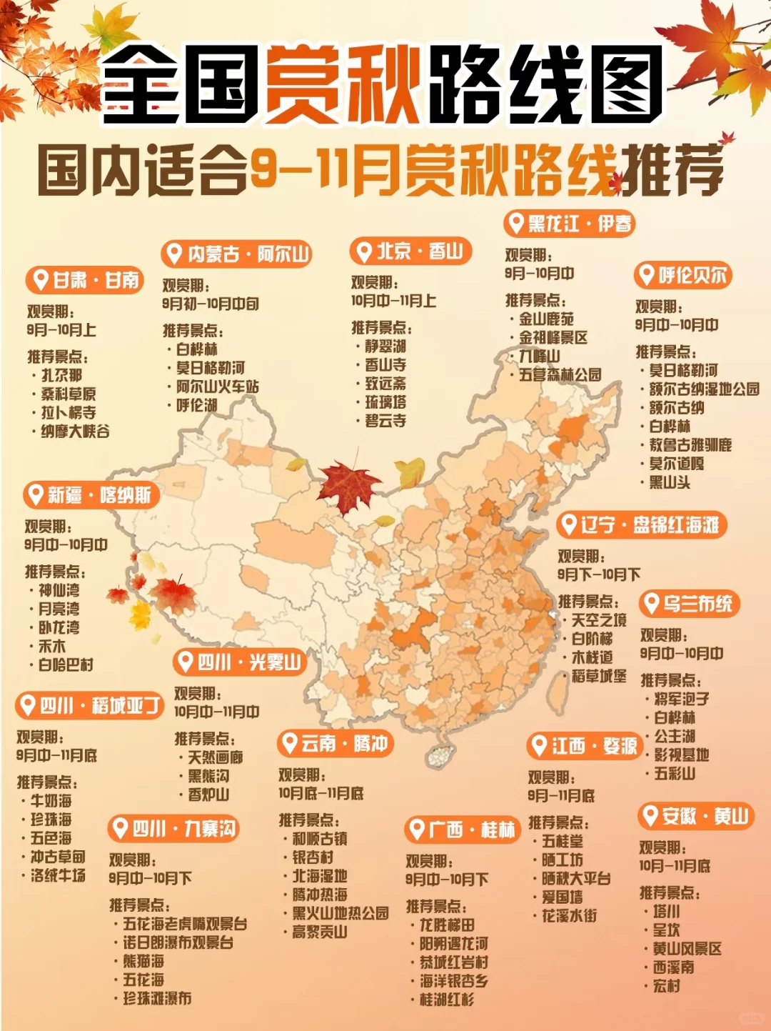 九月开始，全国赏秋路线图！