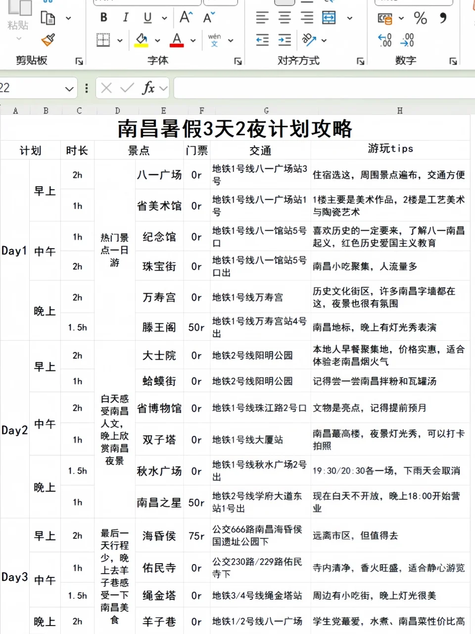 男朋友做的南昌旅游攻略已经next level了…