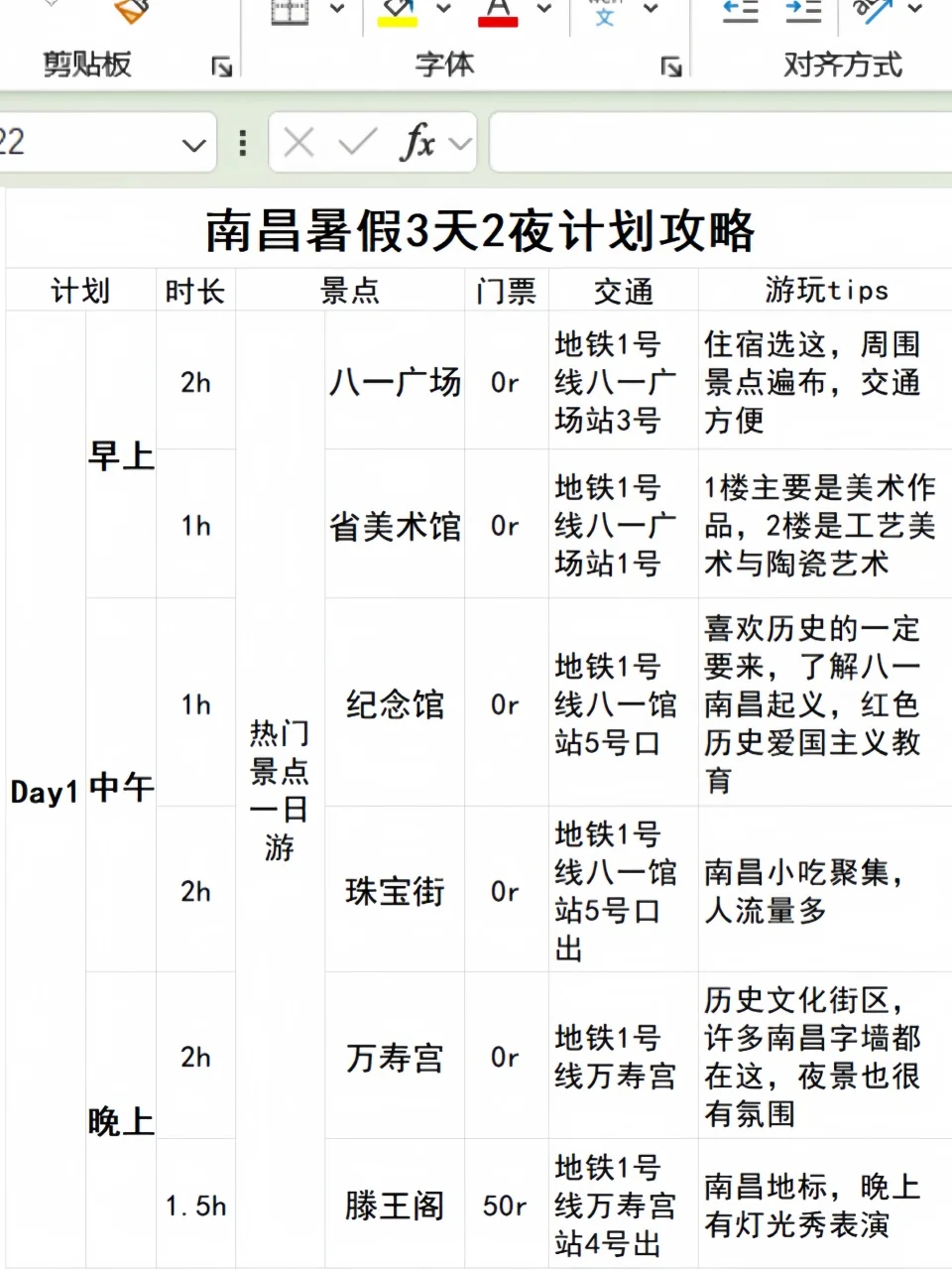 男朋友做的南昌旅游攻略已经next level了…
