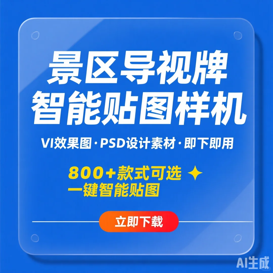 景区导视牌VI效果图｜智能贴图PSD素材