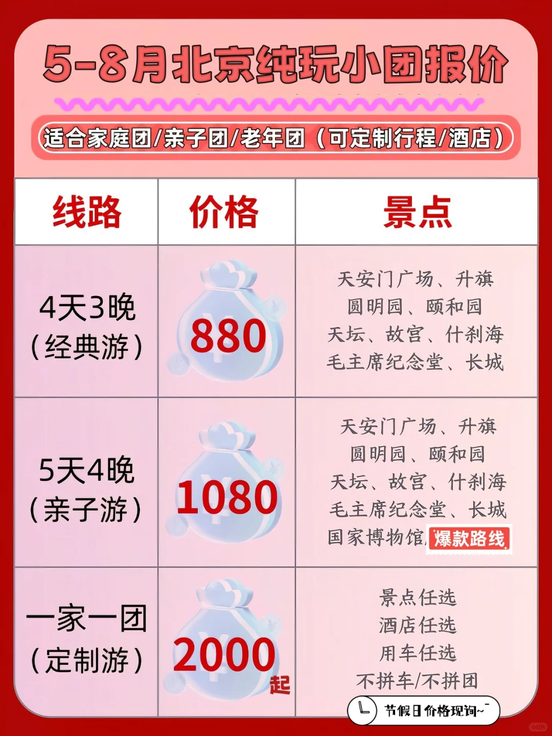 5-8月北京旅游价格表✅可私人定制