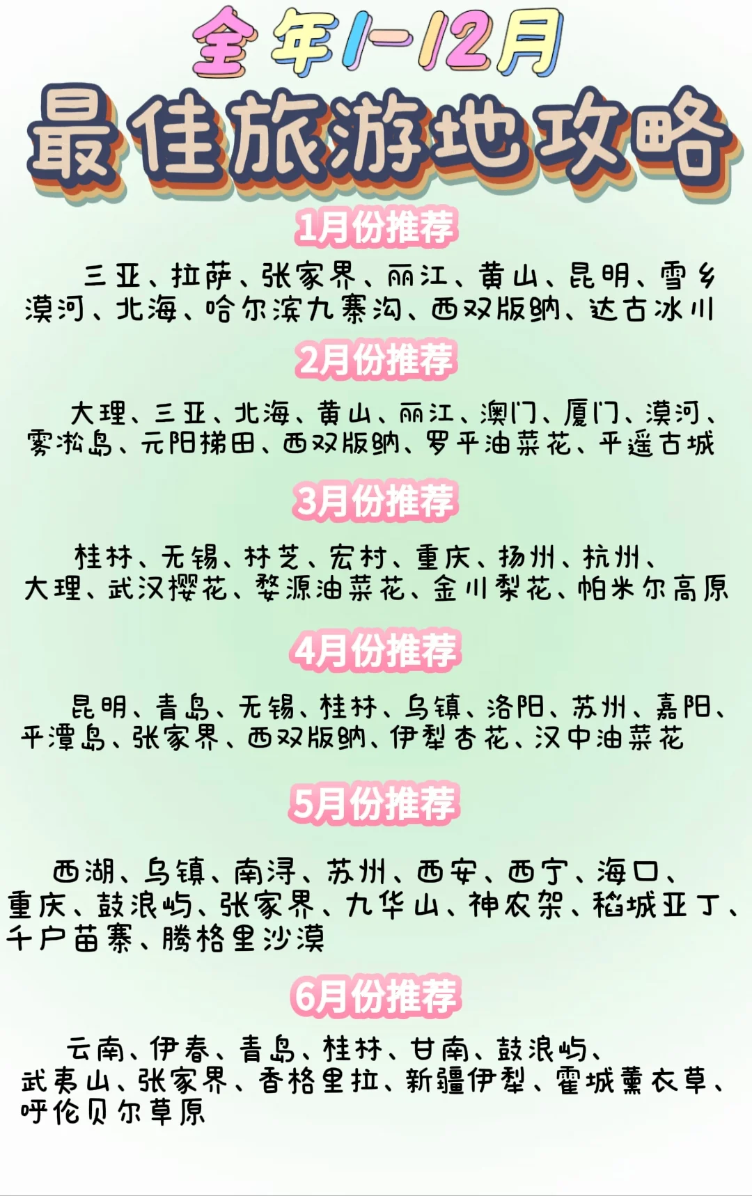 一整年的最佳旅游地！超全攻略