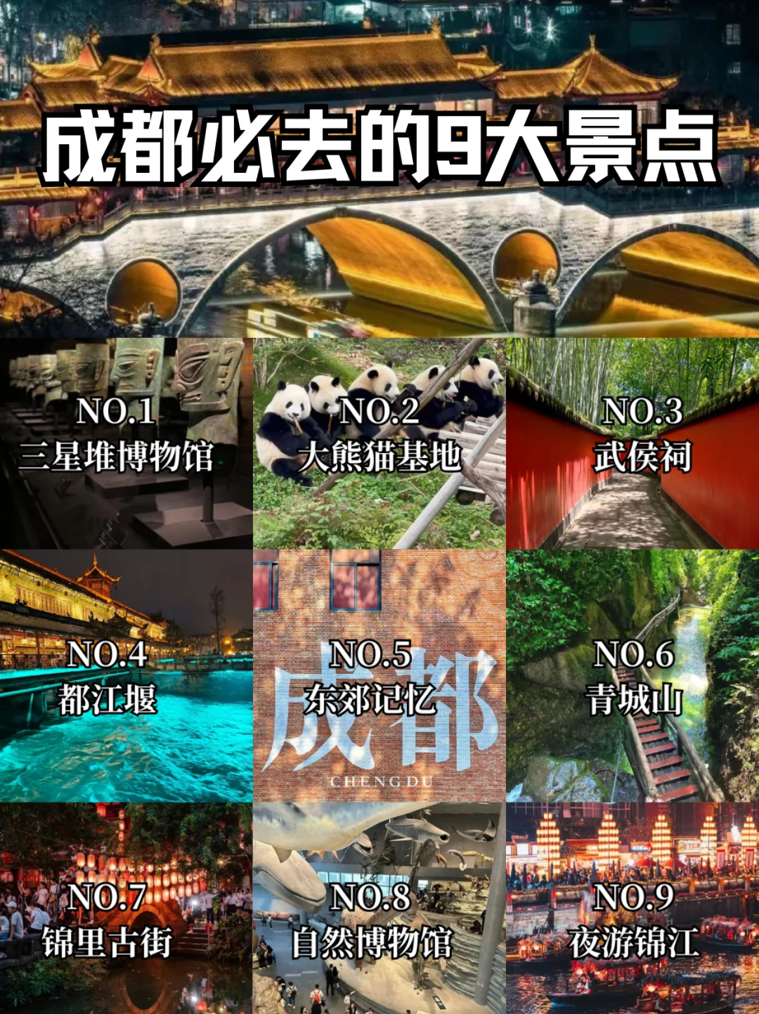 成都必去的九大景点旅游打卡攻略‼️