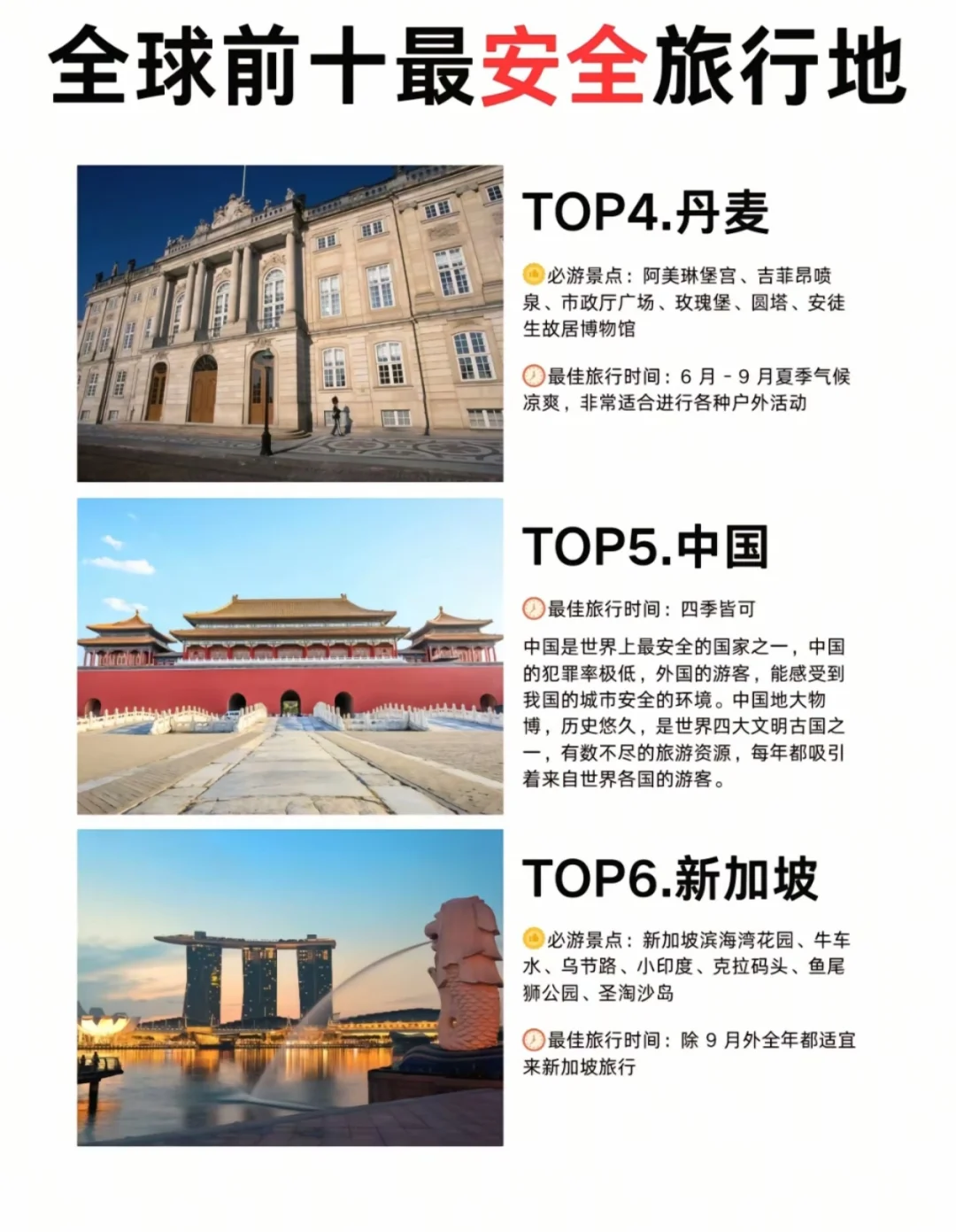 全球十大旅行非常安全的国家，2025合适旅行