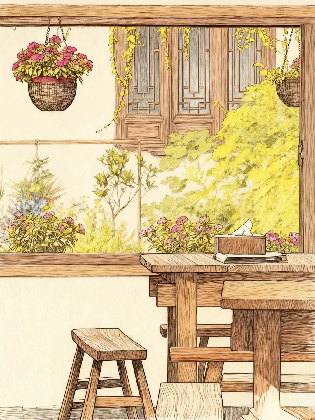 🎨插画里的乌镇：烟雨石桥乌篷水巷
