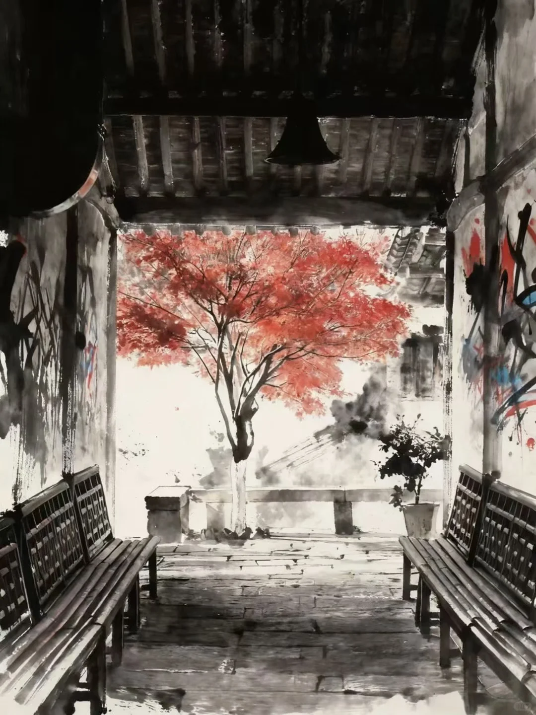 🎨插画里的乌镇：烟雨石桥乌篷水巷