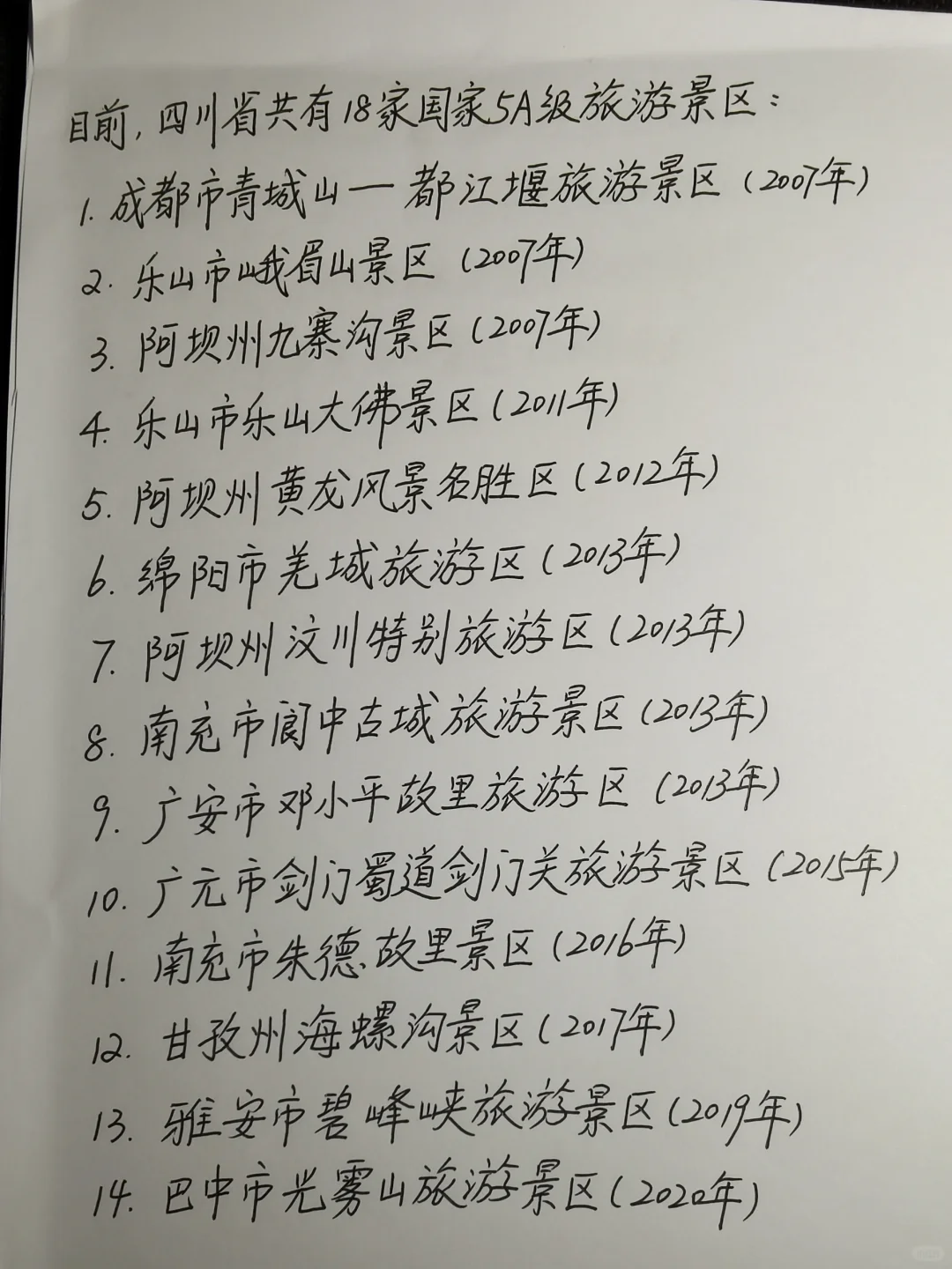 四川省国家5A级景区明细