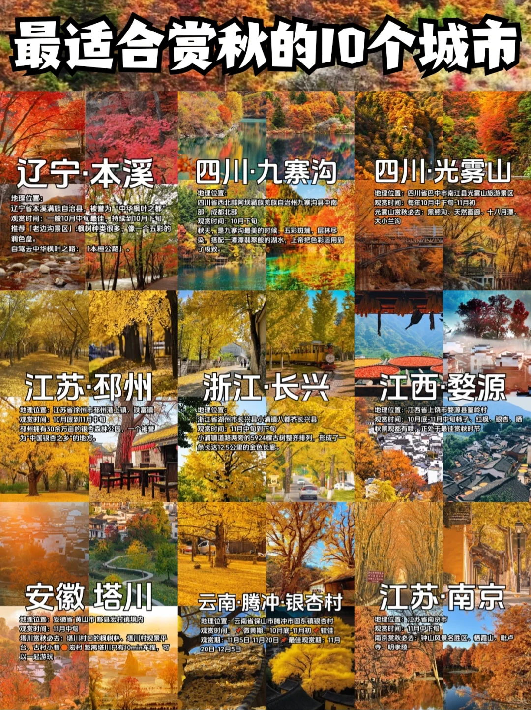 适合10、11月去赏秋的10个城市合集🍁
