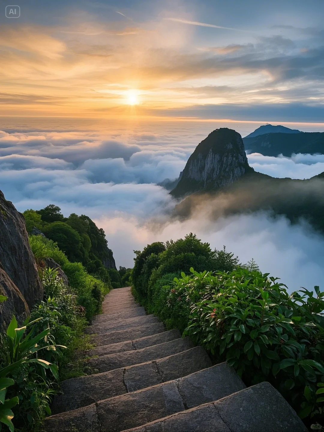 不想上班，去山顶看云海