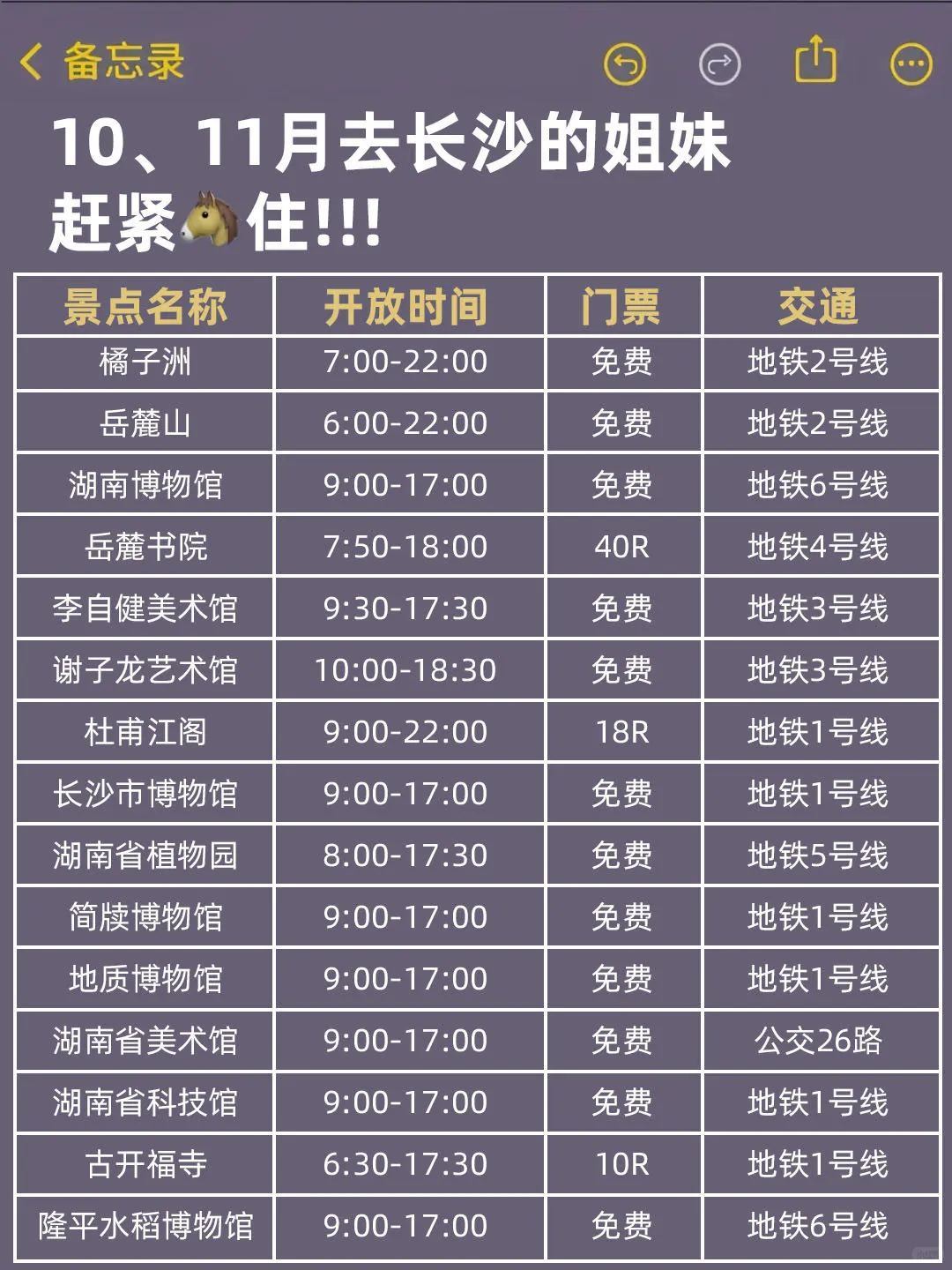 10-11月来长沙的！存下吧超全的！
