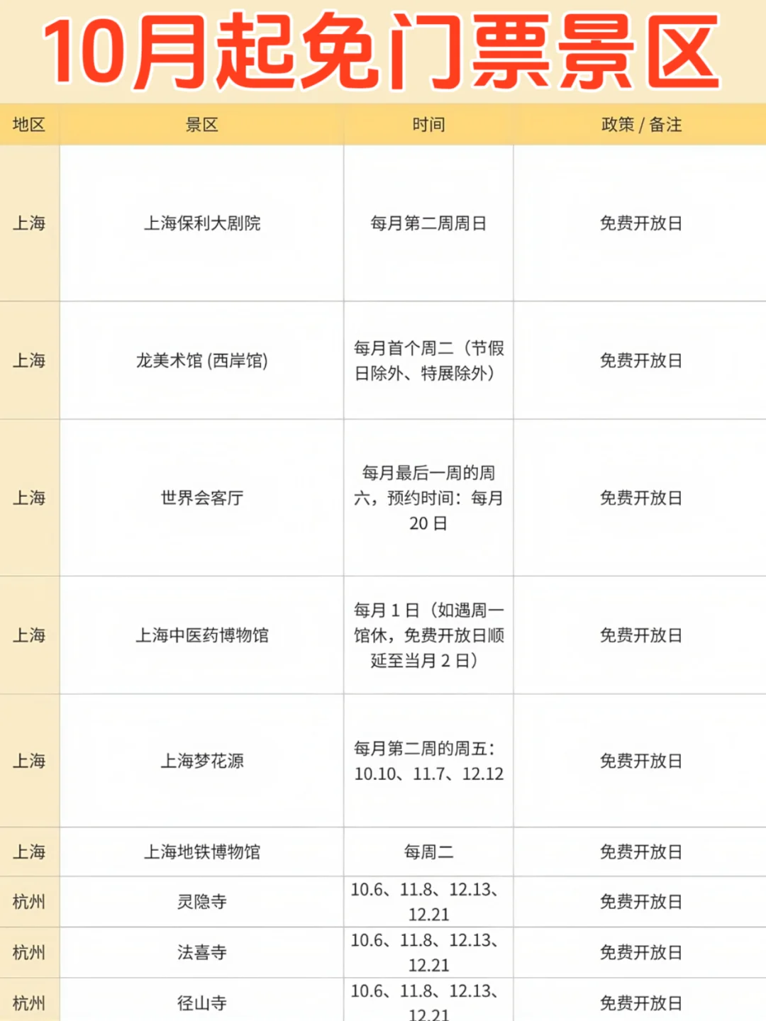 快收藏！10月这些景区都免票！附低价酒店