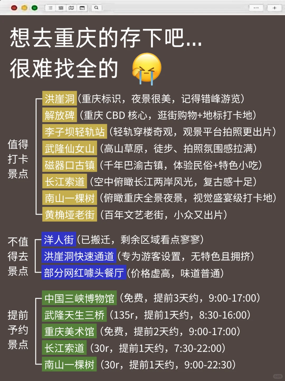 为什么我去重庆旅游之前没刷到这篇 😄