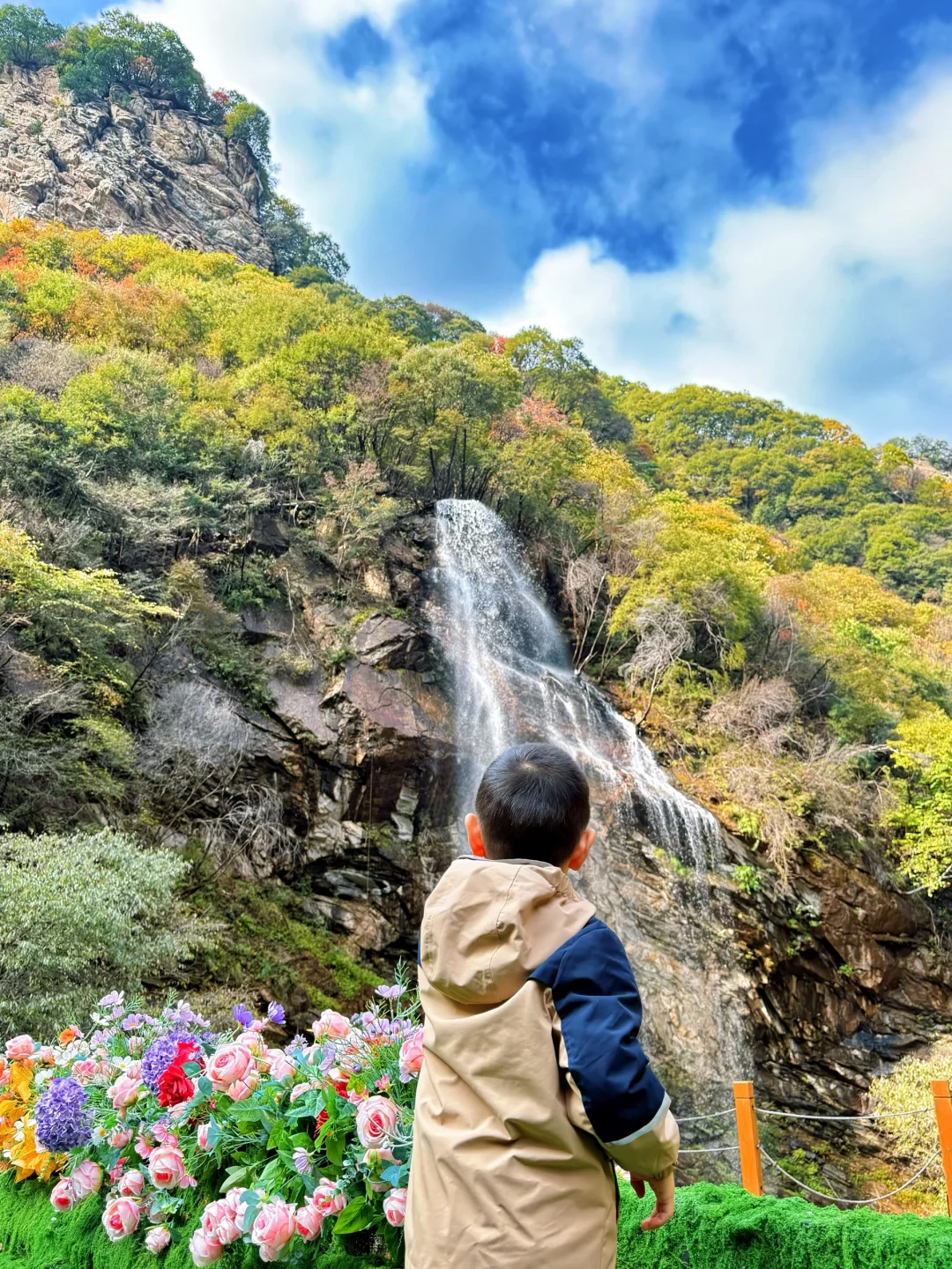 西安🚗1h,带娃去看秋景,黄金瀑布,美翻了