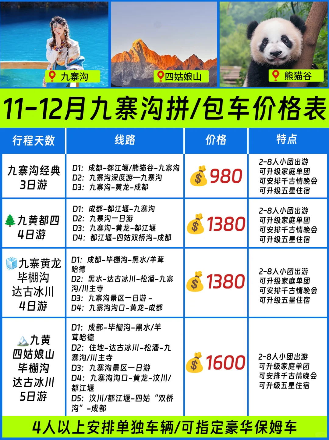 听劝❗️11-12🈷️包车去九寨沟太划算啦❗️