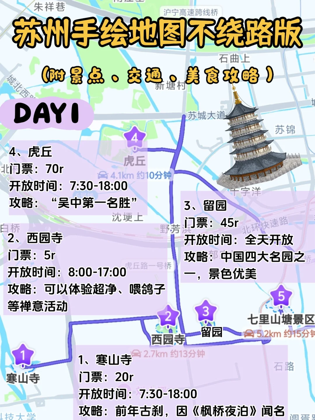 💯苏州旅游手绘地图不绕路版【附攻略】?