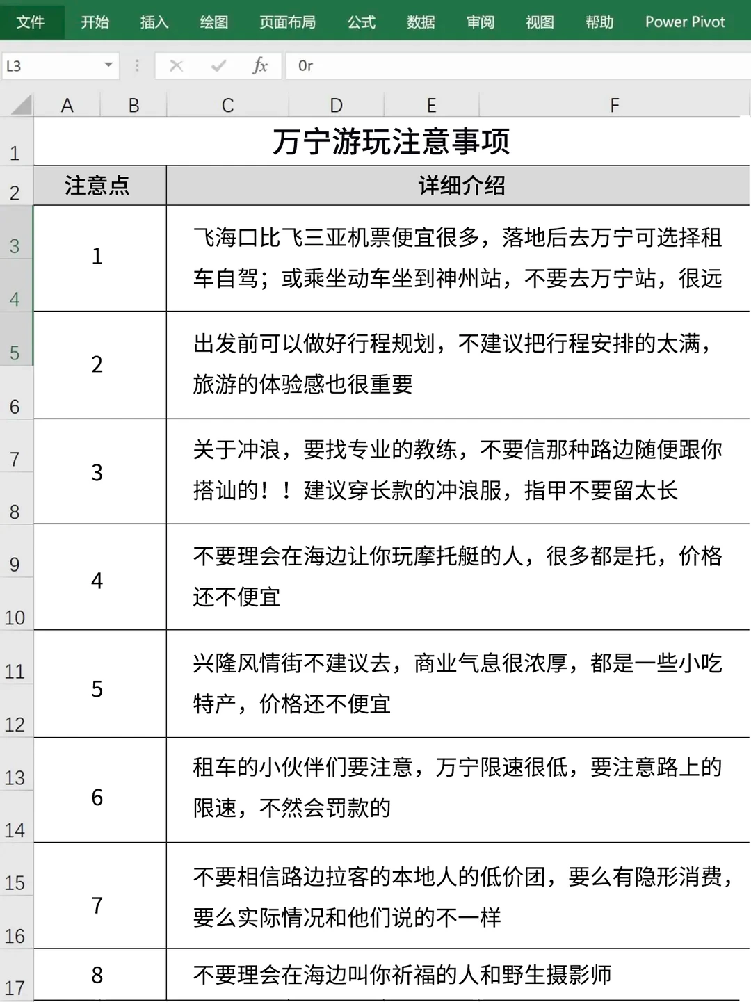 男朋友做的万宁旅游攻略已经next level 了