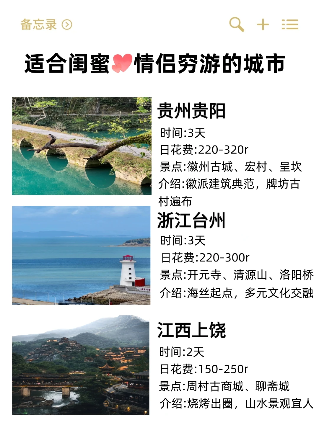 闺蜜&情侣出游🔥适合穷游的9大城市❗️