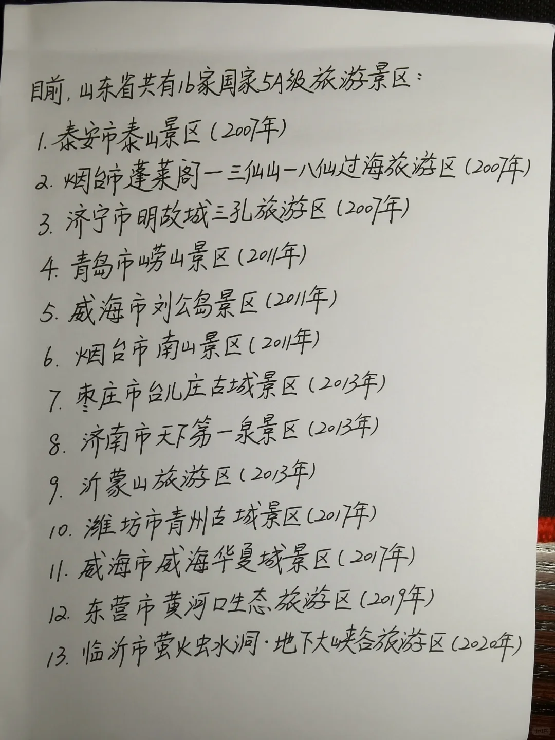 山东省国家5A级景区明细