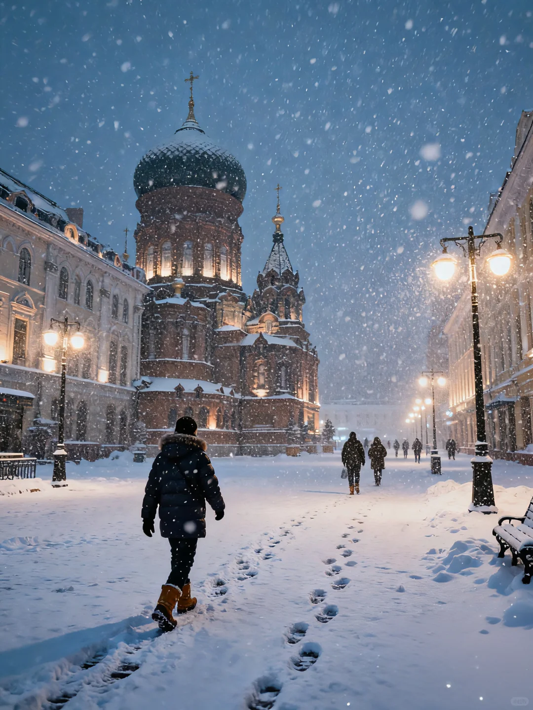 立冬哈尔滨索菲亚中央大街超美雪景