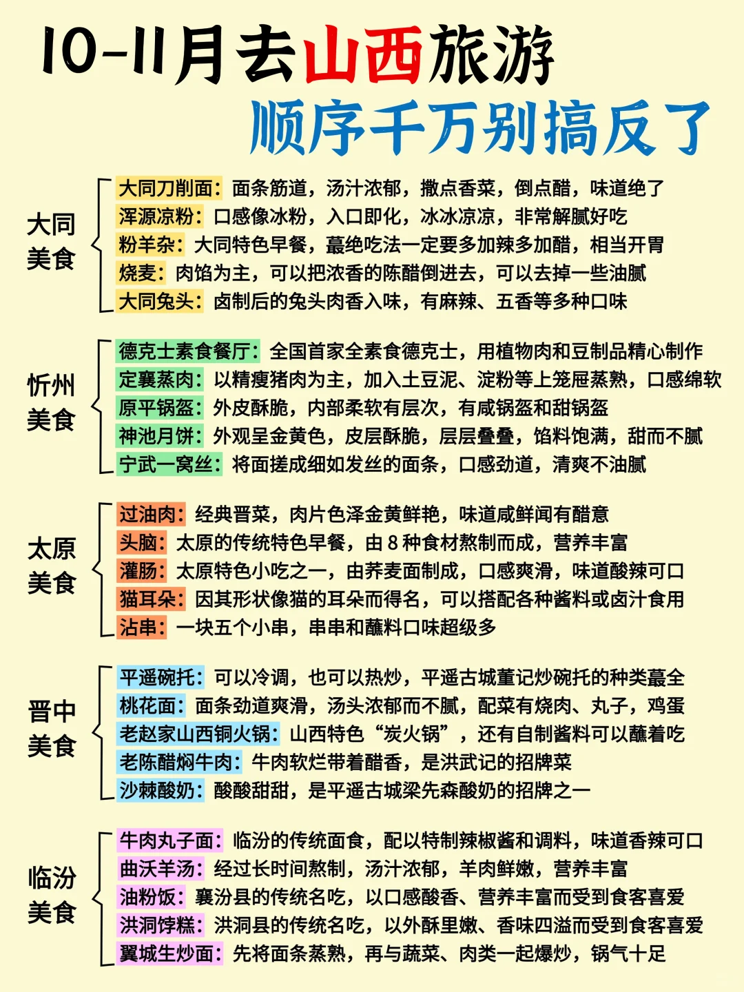 10-11月计划去山西的姐妹一定要看！！！