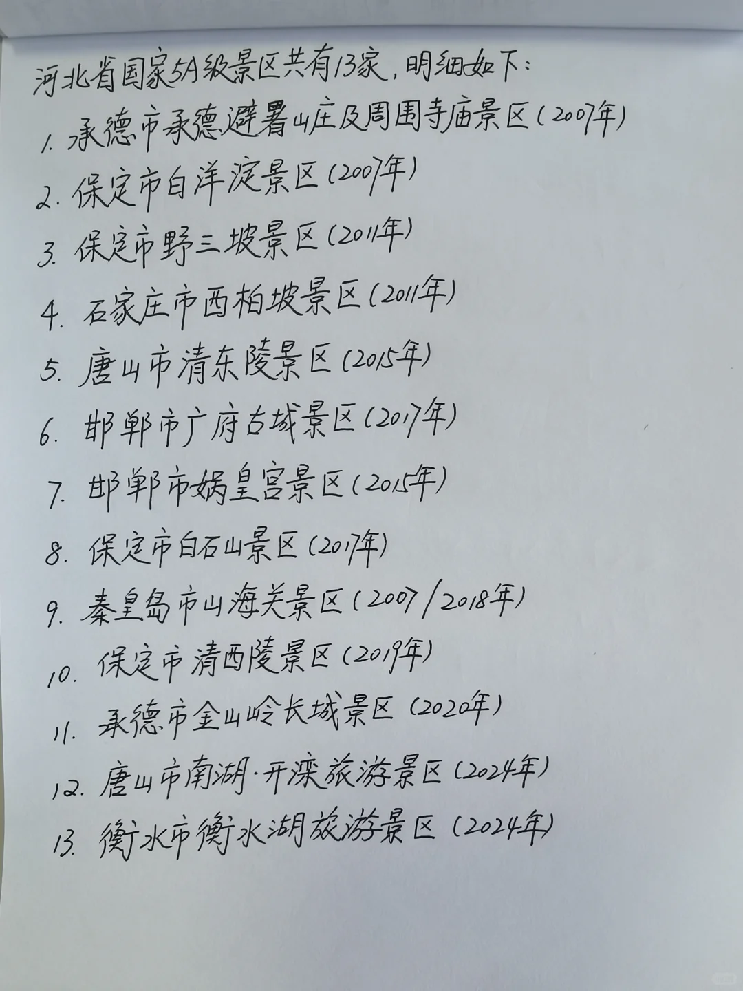 河北省国家5A级景区明细