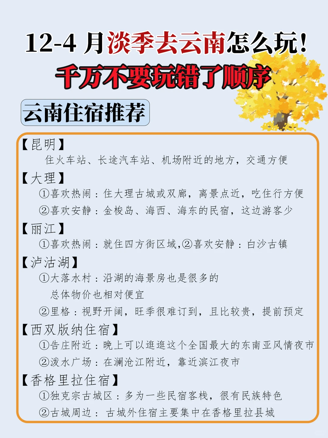 淡季去云南玩千万不要玩错顺序全网一图读懂