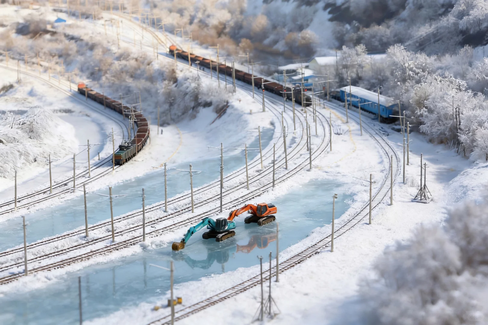 抚顺西露天煤矿、全球独有雪景景色。