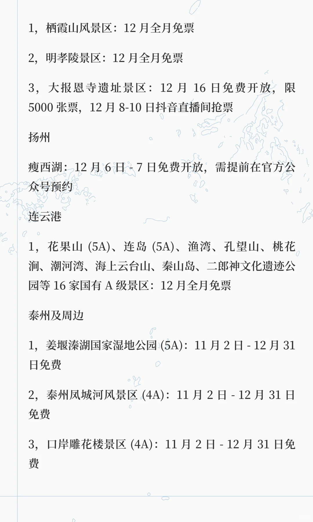 2025 年 12 月全国免费景区