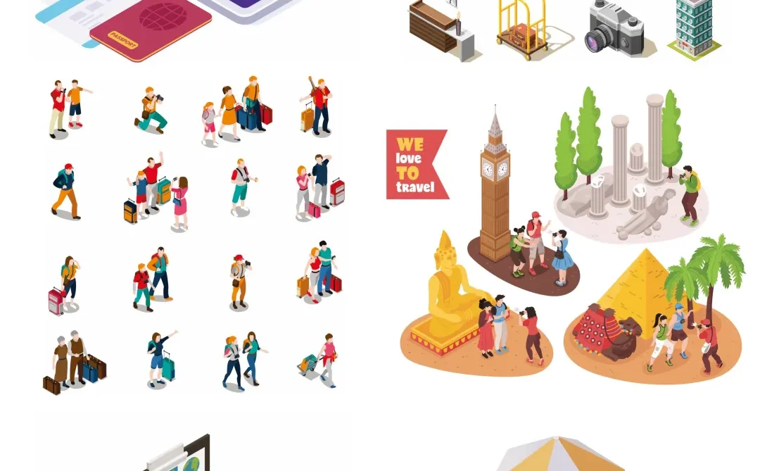 ai矢量素材｜2.5D等距旅游世界景点『2789』